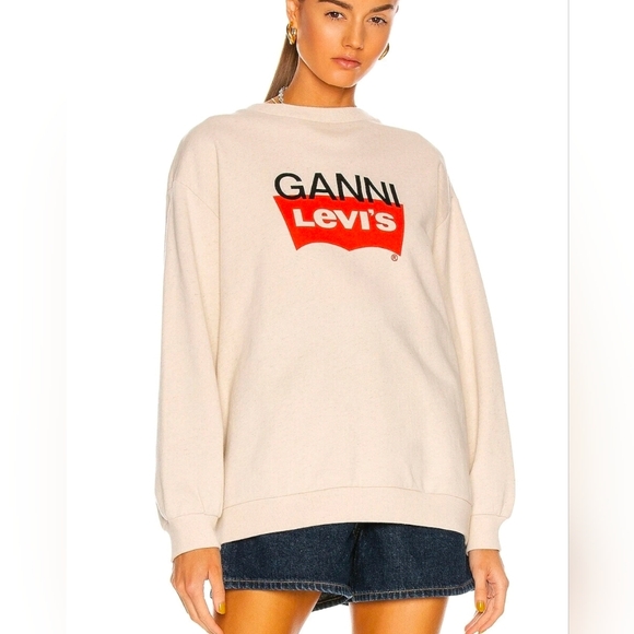 Ganni Tops - GANNI x Levi’s Logo Sweatshirt Beige Oversized Size M Women’s